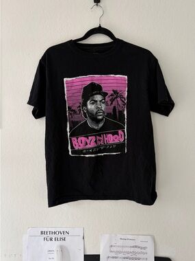 BOYZ N THE HOOD OFFICIAL ICE CUBE JAPANESE ANIME STYLE GRAPHIC TEE BLACK SMALL